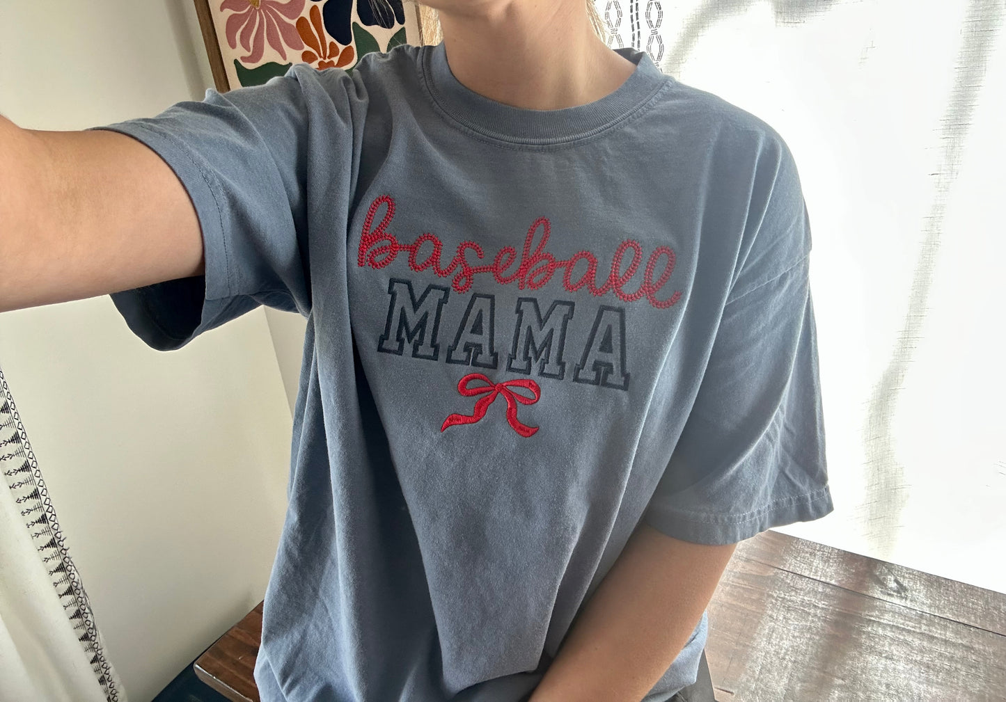 Baseball Mama Bow Comfort Color Tee