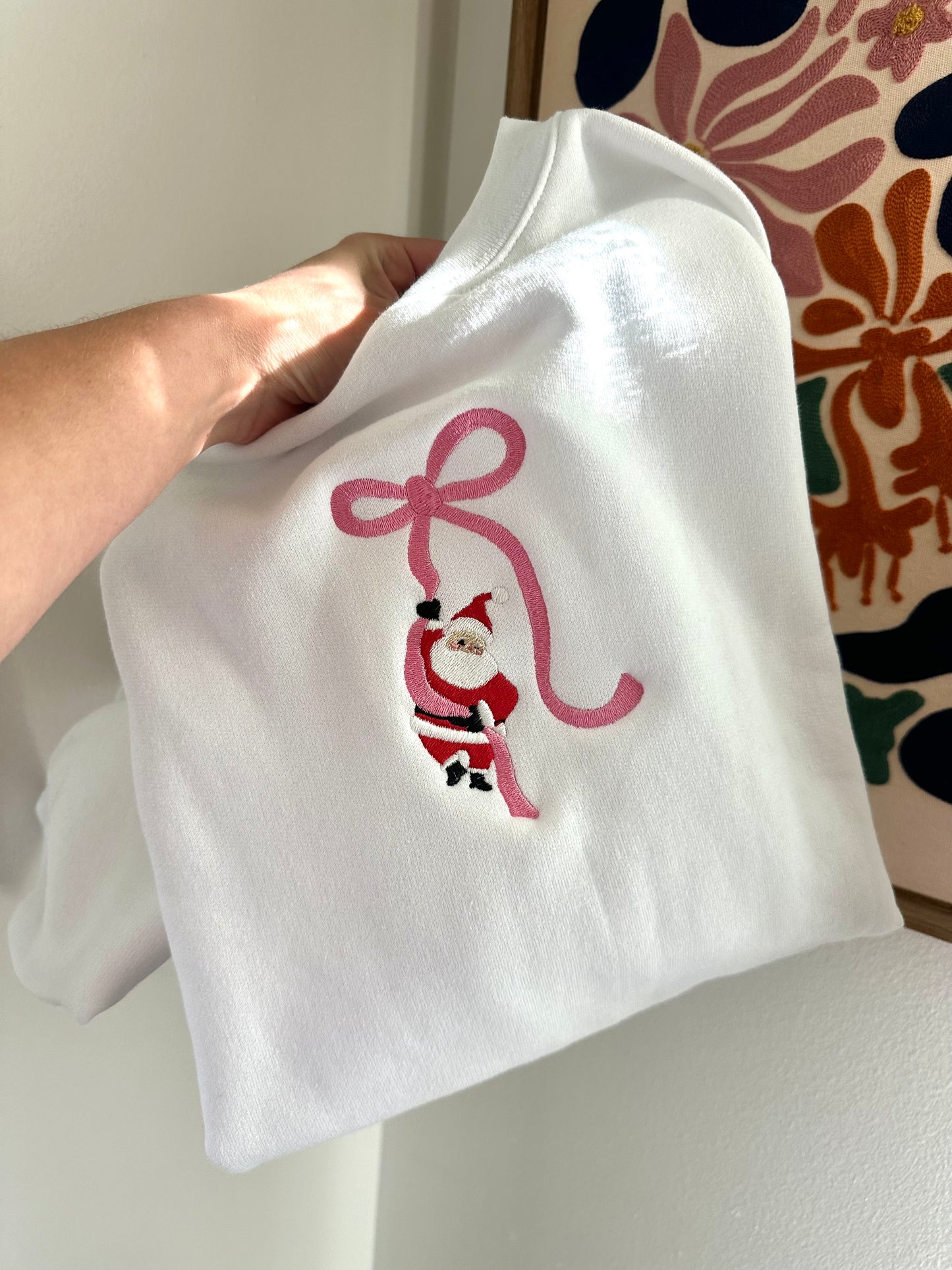Santa Bow Embroidered Sweatshirt - Adult + kids