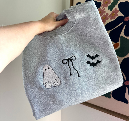 Ghost, Bows & Bats Halloween Embroidered Sweatshirt