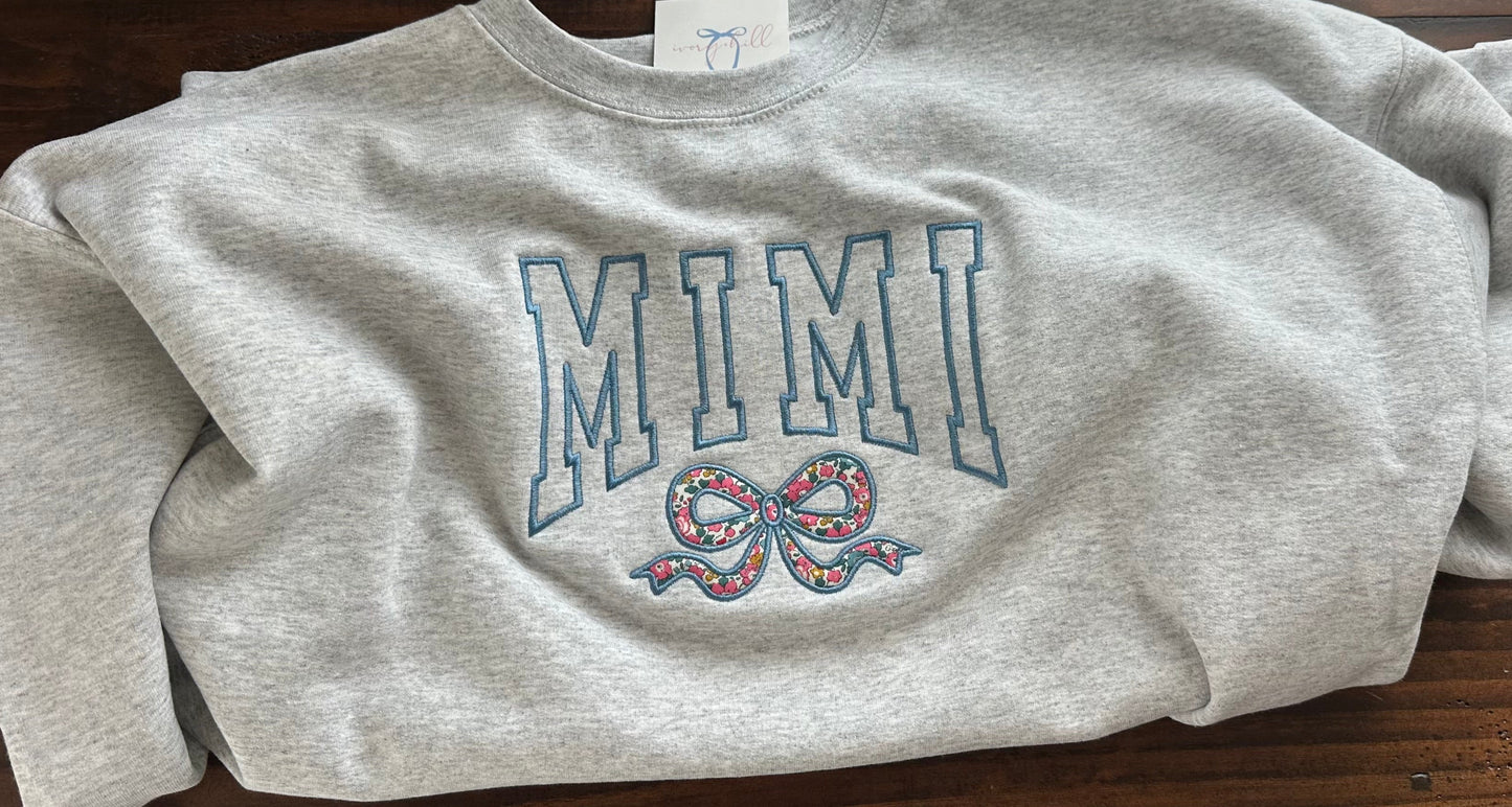 Custom Name Sweatshirt with Blue Floral Appliqué Bow Sweatshirt