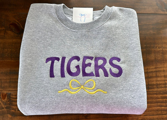 TIGERS Embroidered Bow Sweatshirt - Made To Order