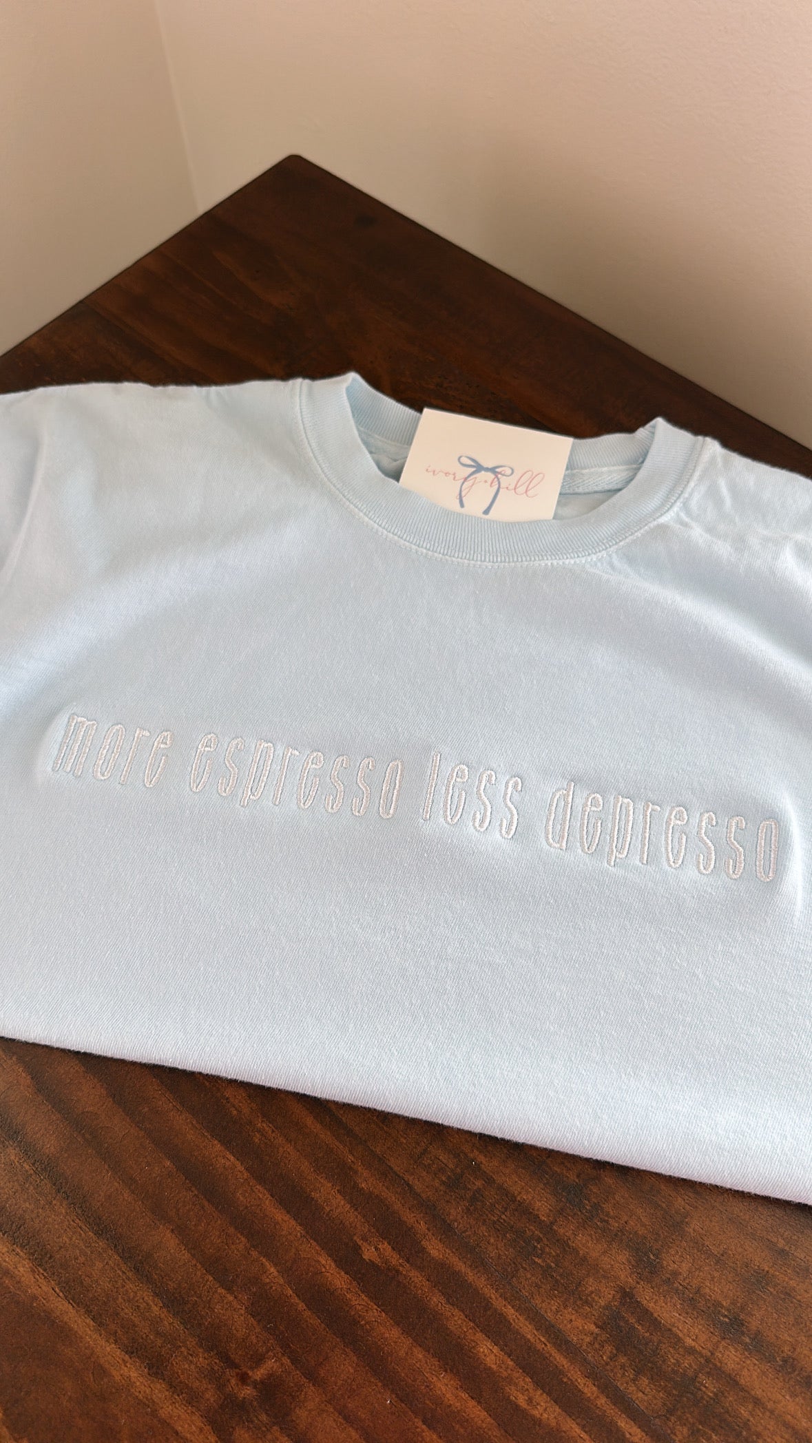 ‘more espresso less depress’ boxy comfort color tee