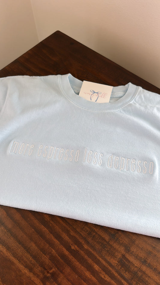 ‘more espresso less depress’ boxy comfort color tee