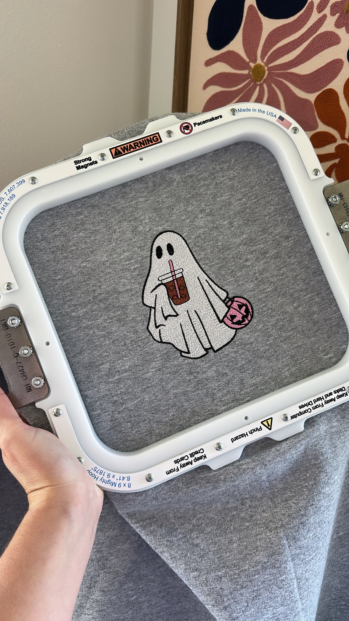 Ghost with Pink Pumpkin & Iced Coffee – Embroidered Sweatshirt