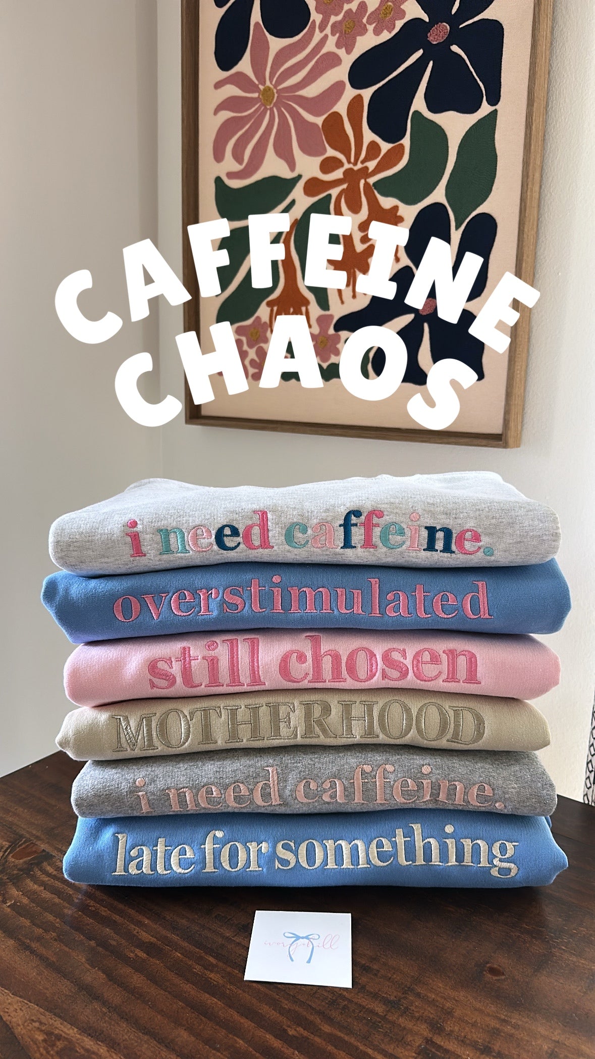 Embroidered “late for something” Crewneck – MADE TO ORDER