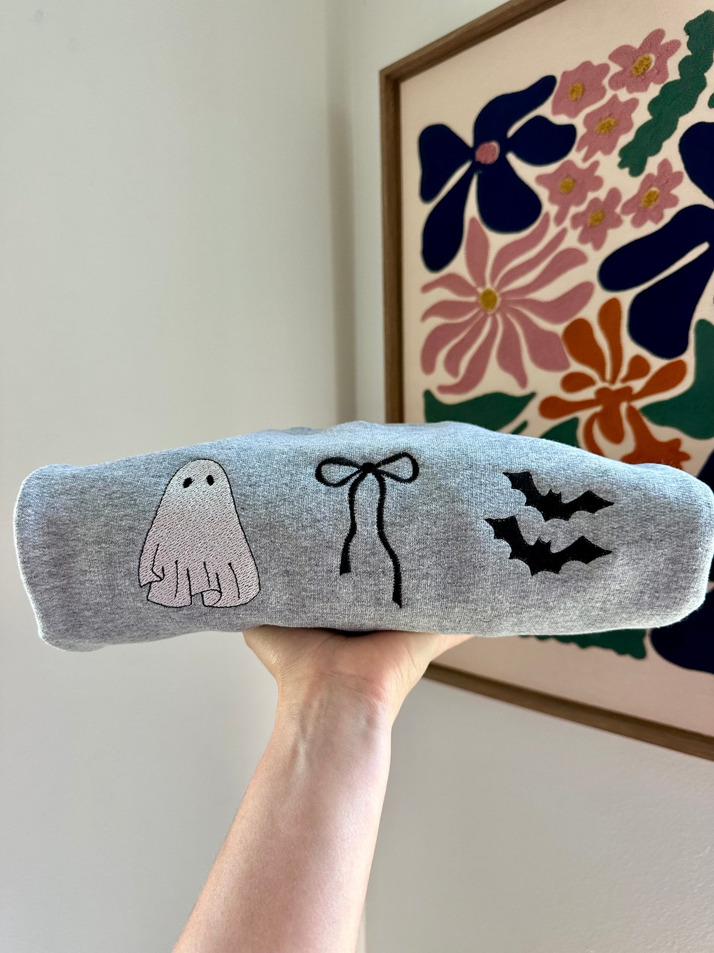 Ghost, Bows & Bats Halloween Embroidered Sweatshirt