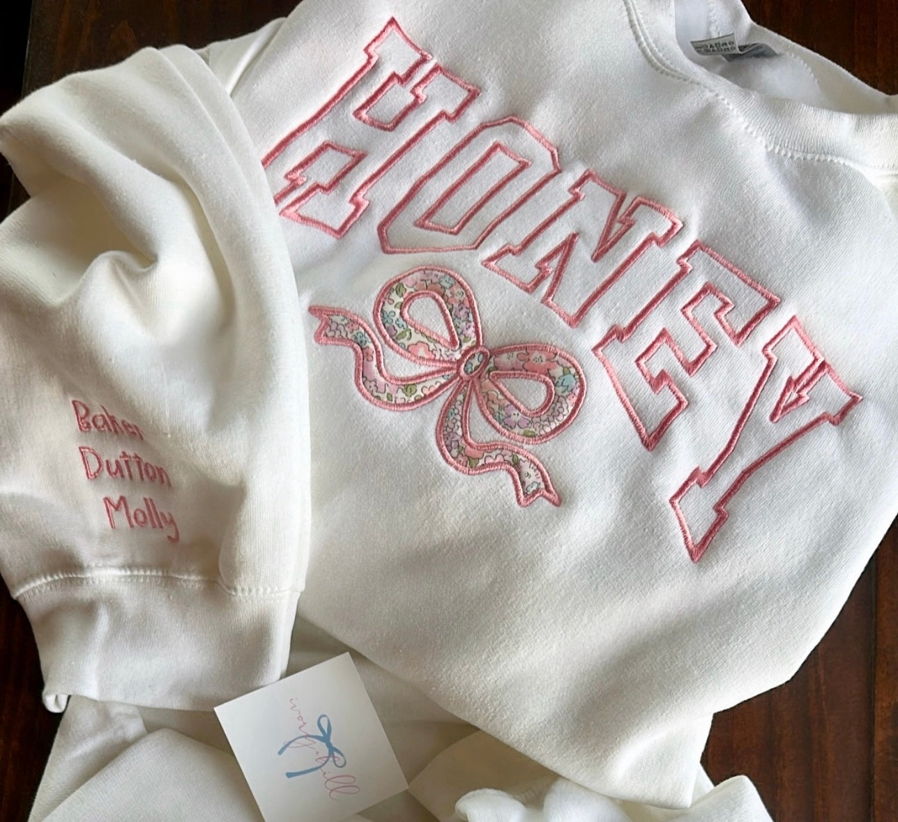 Custom Name Sweatshirt with Pink Floral Appliqué Bow