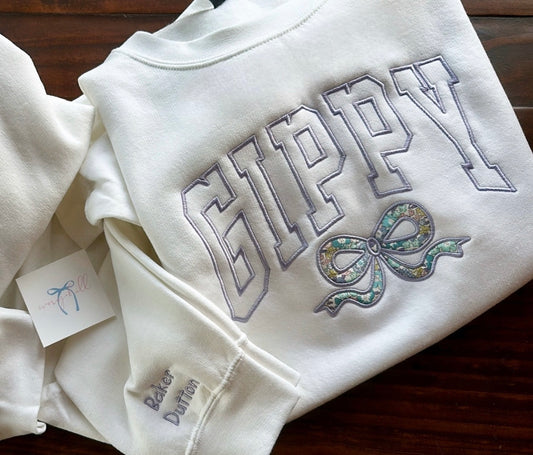 Custom Name Sweatshirt with Purple Floral Appliqué Bow Sweatshirt