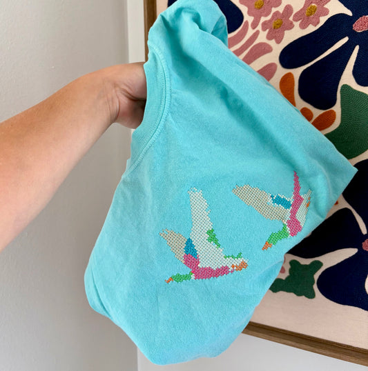 Cross Stitch Ducks Embroidered Comfort Colors Boxy Tee