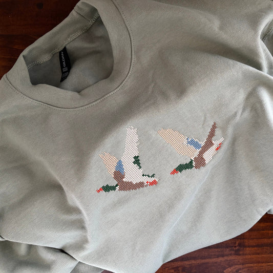 Cross Stitch Ducks Embroidered Sweatshirt - Gildan Softstyle