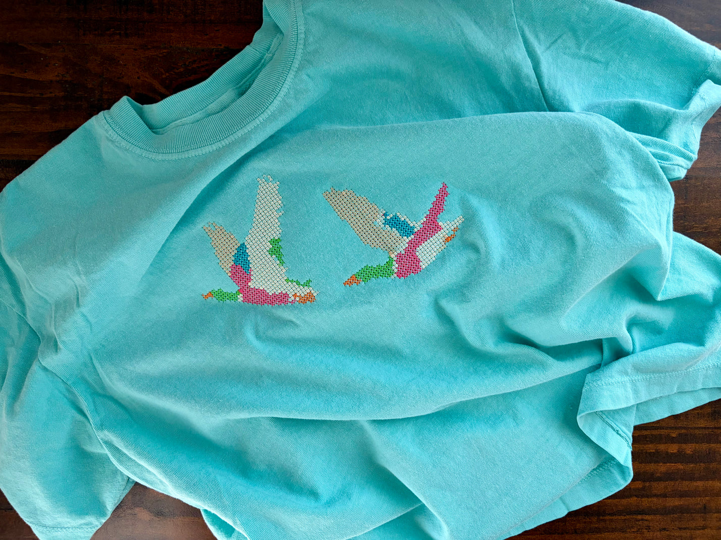 Cross Stitch Ducks Embroidered Comfort Colors Boxy Tee