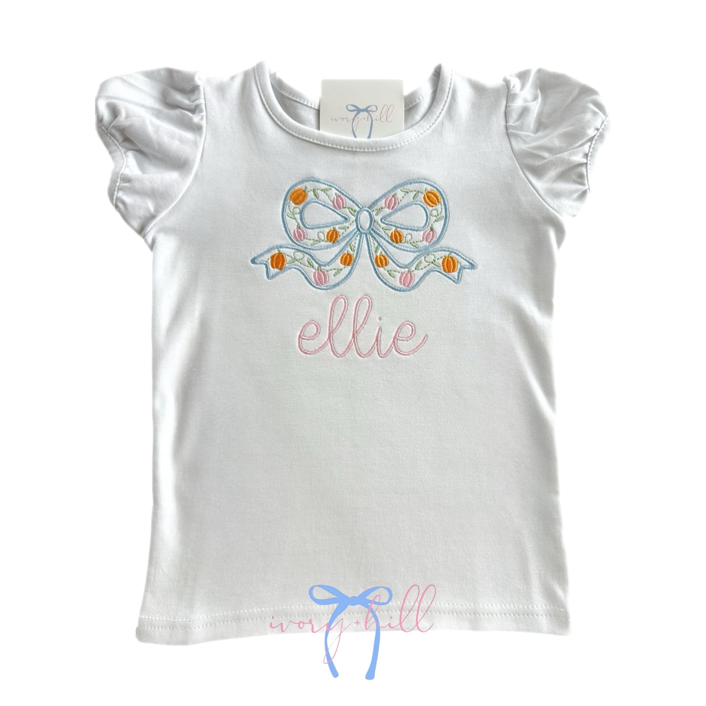 Girls Personalized Bow with Pumpkins Shirt