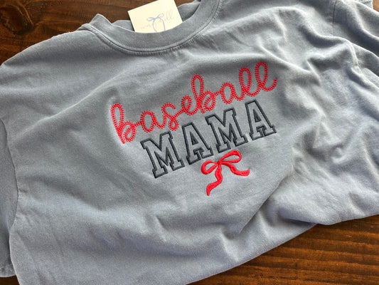 Baseball Mama Bow Comfort Color Tee