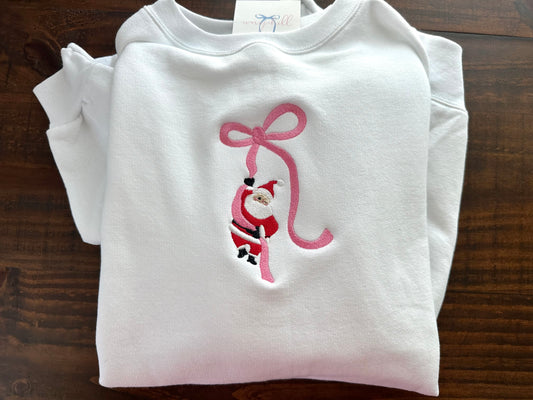 Santa Bow Embroidered Sweatshirt - Adult + kids