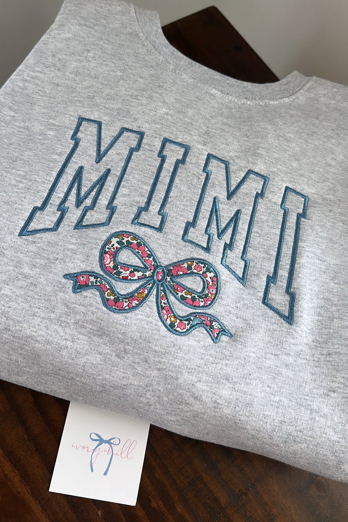Custom Name Sweatshirt with Blue Floral Appliqué Bow Sweatshirt